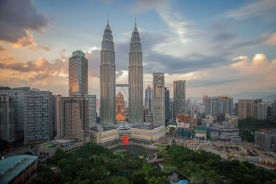 High angle shot of cityscape against the sky