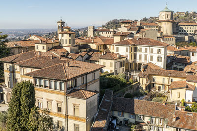 High angle view of buildings in city
