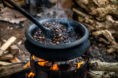 Close-up of fire on barbecue grill