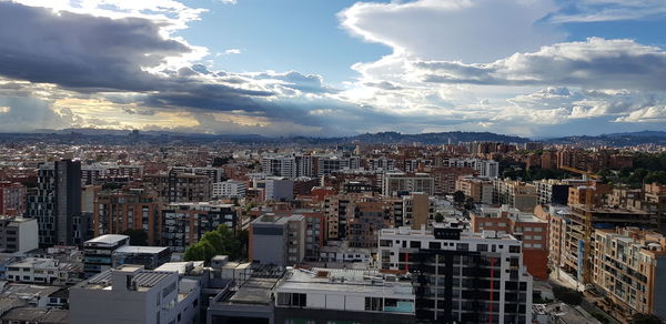 High angle view of buildings in city