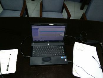 High angle view of laptop on table