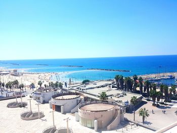 High angle view of swimming pool against clear sky