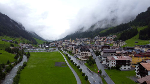 High angle view of townscape against sky