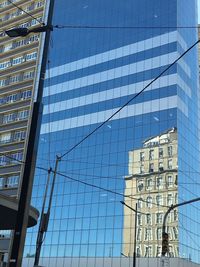 Low angle view of glass building against sky