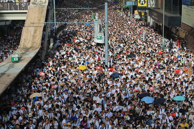 High angle view of crowd in city