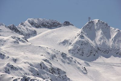 Scenic view of snow mountains against clear sky