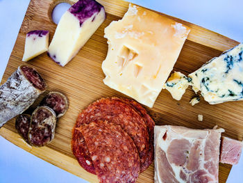 High angle view of food on cutting board