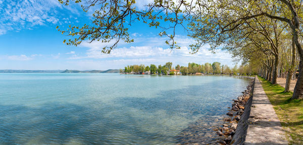 Scenic view of sea against blue sky