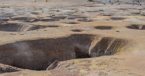 Sulfur fumaroles with sulfur crystals on stefanos crater nisyros greece