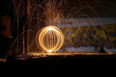 Illuminated wire wool in abandoned building