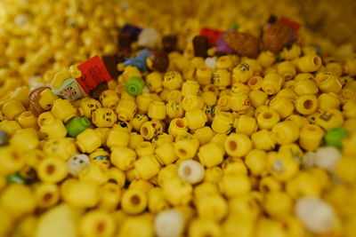 High angle view of multi colored toys for sale