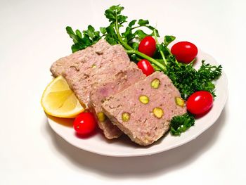 High angle view of food served in plate