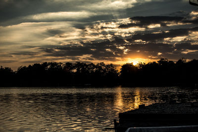 Scenic view of lake against sky during sunset