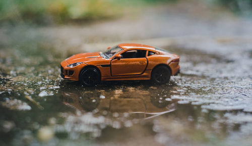 Close-up of yellow toy car