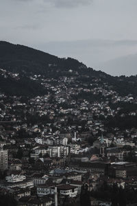 High angle view of townscape against sky at dusk