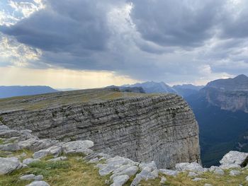 Rock formations on landscape against sky