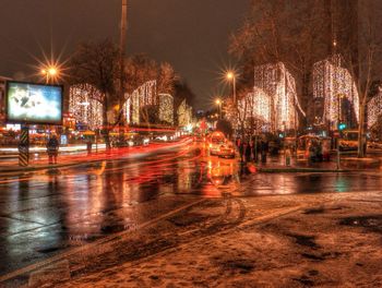 Light trails on city street at night