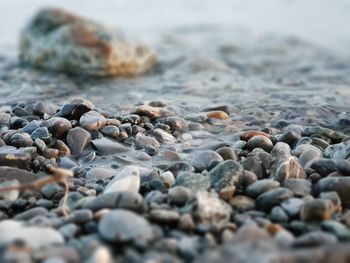 Close-up of stones on beach