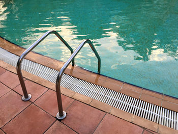 Close-up of ladder in swimming pool