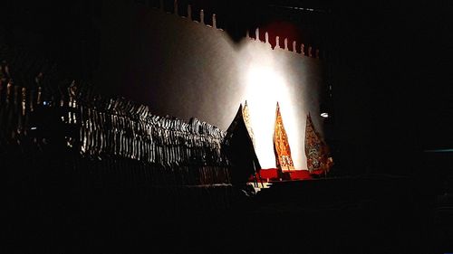 Silhouette people against illuminated building at night