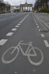 Road sign on street in city