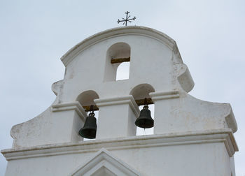 Low angle view of cross and building against sky