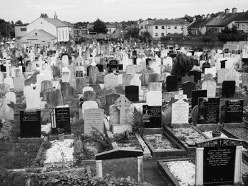 View of cemetery against residential district