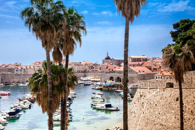 Dubrovnik city old port marina and fortifications