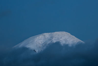 Scenic view of snowcapped mountains against clear blue sky