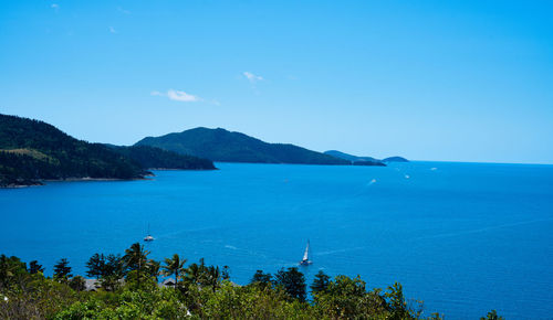 Scenic view of sea against blue sky