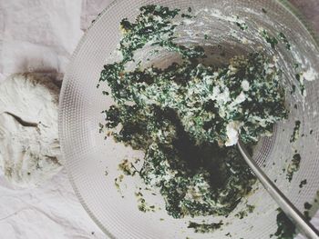 High angle view of food in plate on table