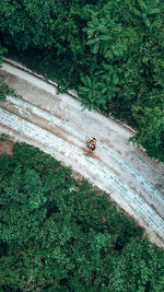 High angle view of people riding motorcycle on road