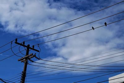 Low angle view of power lines against sky