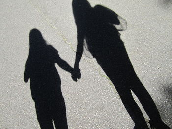 Shadow of female friends standing on street