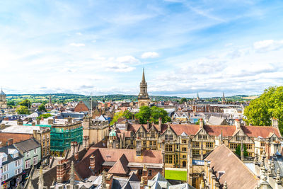 High angle view of townscape against sky