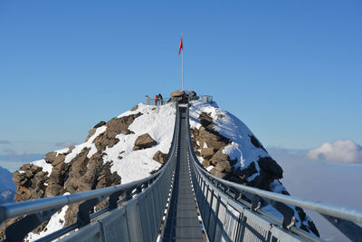 Low angle view of flag on mountain peak