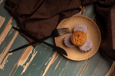 High angle view of food on table