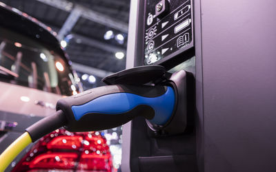 Close-up of electric car charger