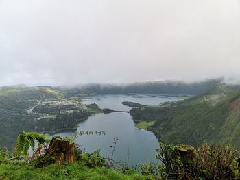 Scenic view of lake and trees against sky