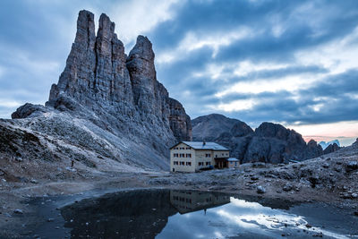 Scenic view of mountains against cloudy sky