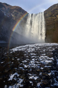 Iceland waterfall skogafoss in icelandic nature landscape. 