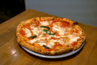 Close-up of pizza on table