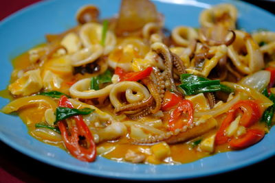 Close-up of noodles served in plate