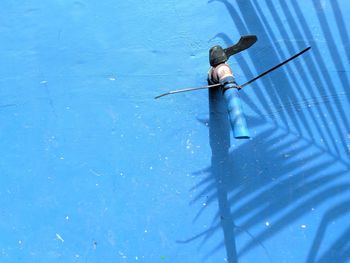 High angle view of man standing by wall