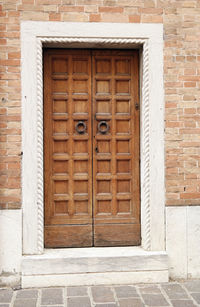 Closed door of building