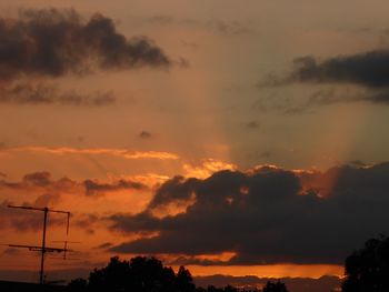 Silhouette trees against dramatic sky during sunset