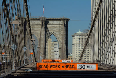 Road sign on bridge