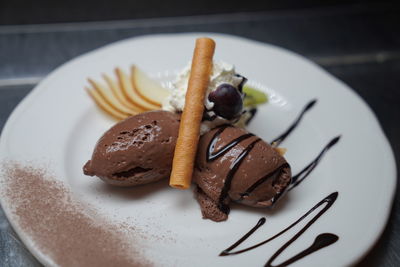 High angle view of dessert in plate on table