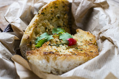 High angle view of bread on table