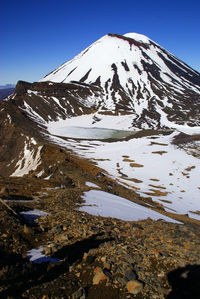 Scenic view of snowcapped mountains against clear sky